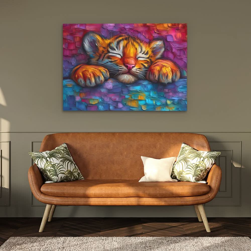 Snuggling Tiger Cub - Baby Animal Art for Bedroom