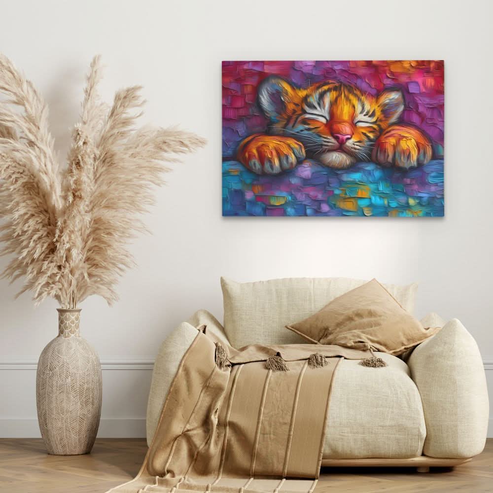 Snuggling Tiger Cub - Tiger Wall Art in Black Frame