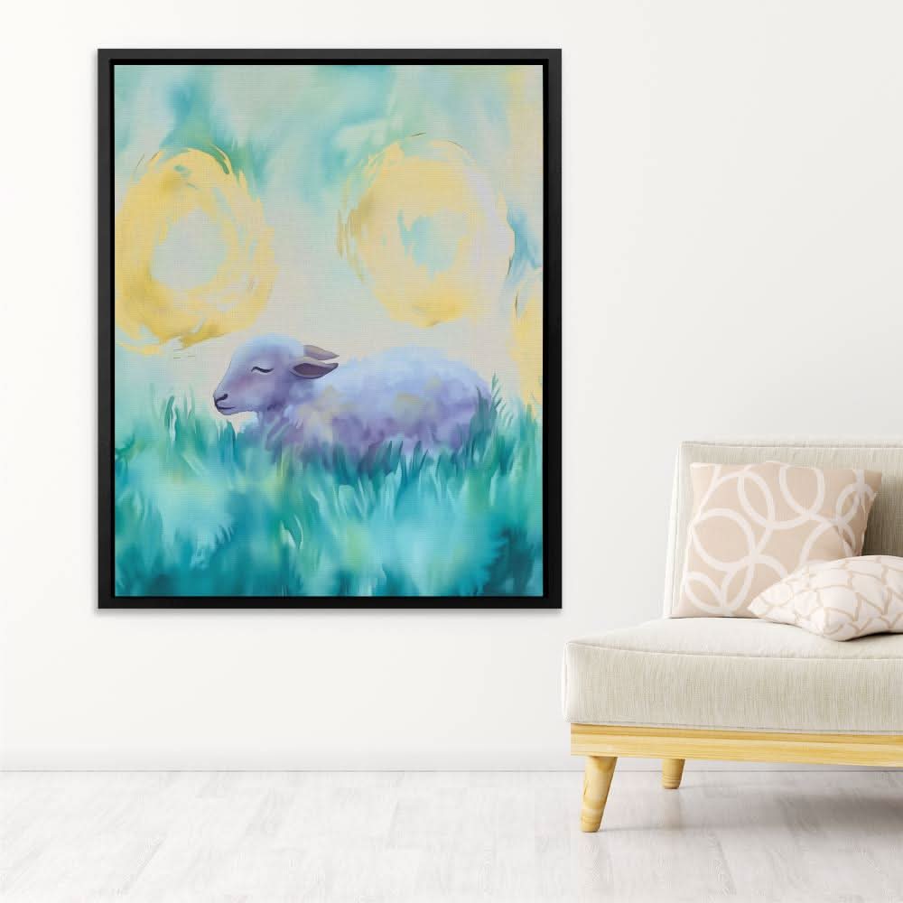 Soft Grass Slumber - Blue Lamb Canvas Print