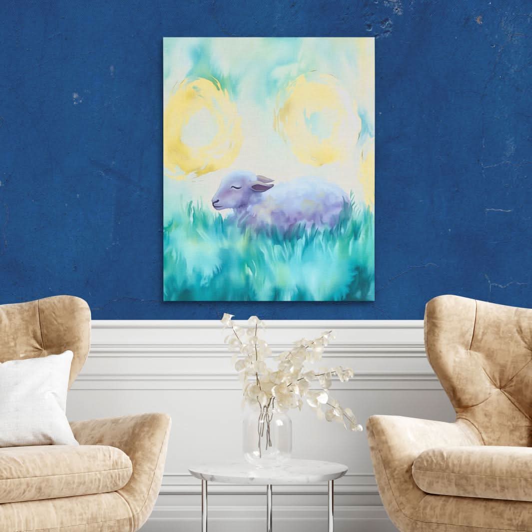 Soft Grass Slumber - Blue Wall Art for Nursery