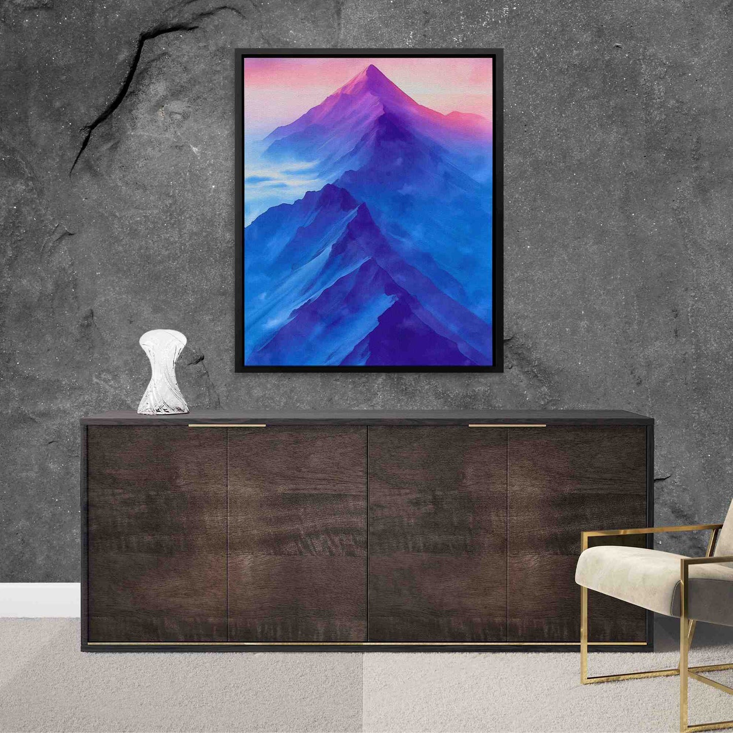 Soft Peaceful Mountains - Mountain Wall Art in Black Frame