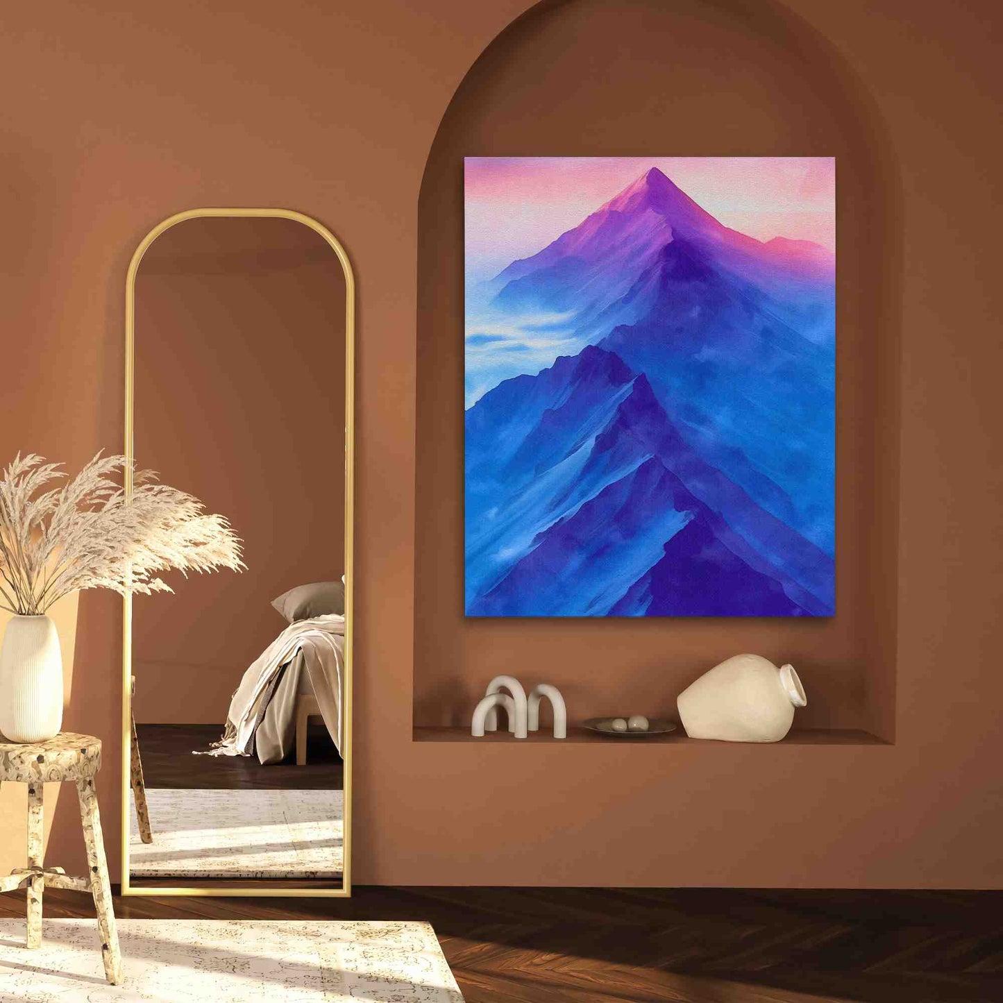 Soft Peaceful Mountains - Watercolor Wall Art in Black Frame