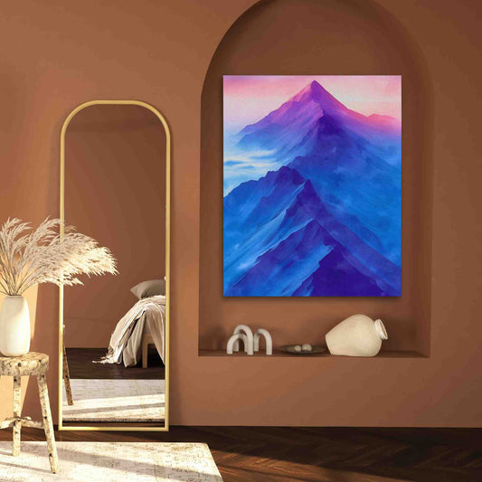 Soft Peaceful Mountains - Watercolor Wall Art in Black Frame