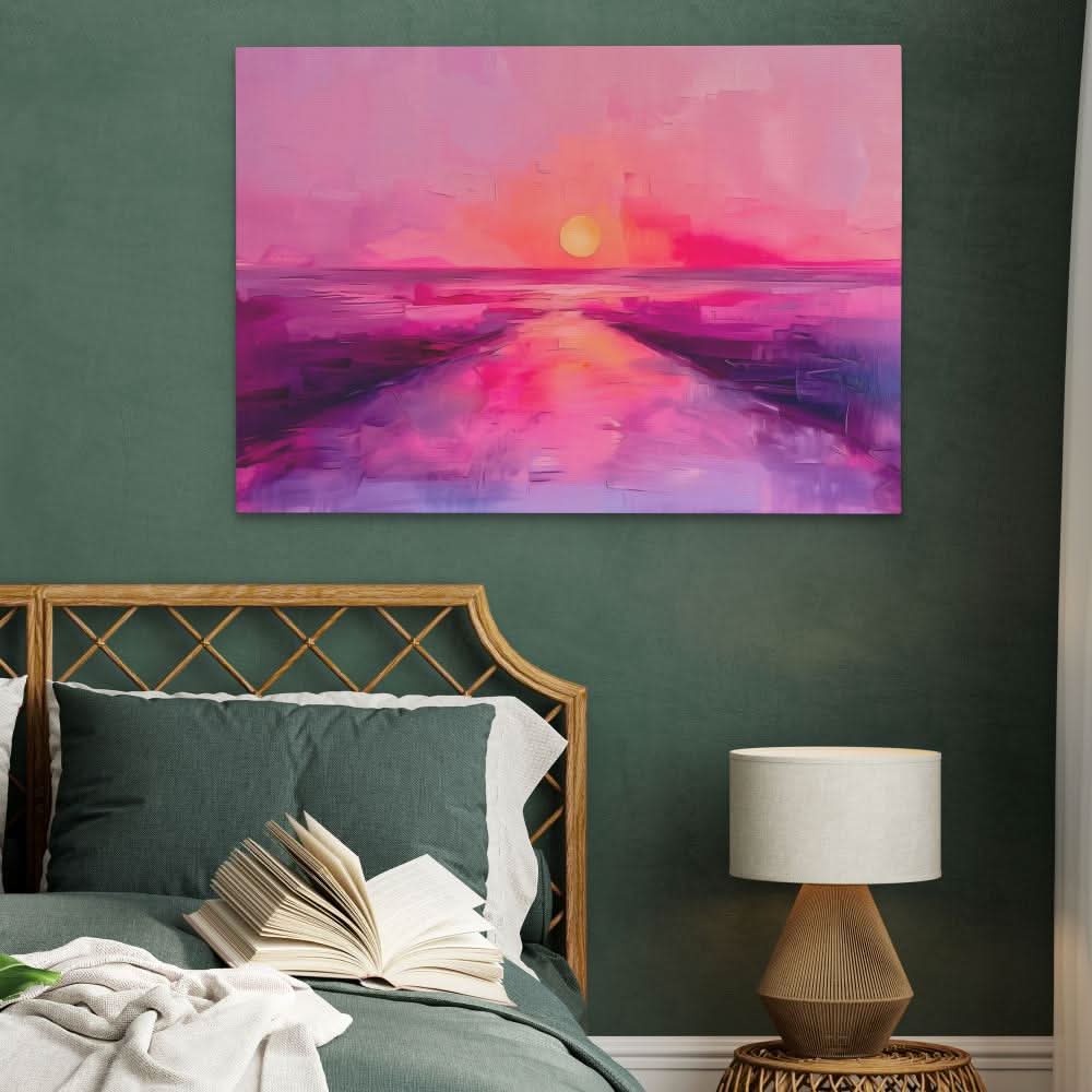 Soft Pink Sunset - Landscapes Wall Art in Black Frame