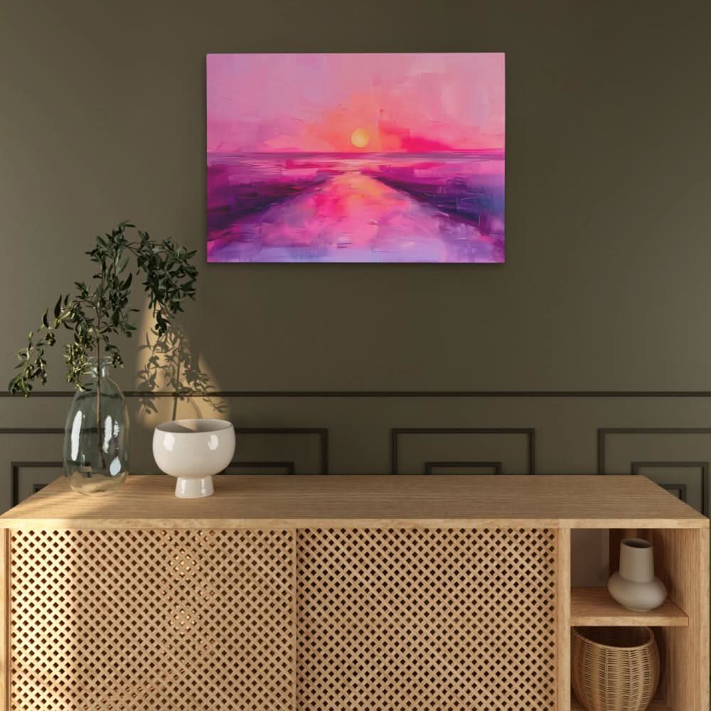 Soft Pink Sunset - Abstract Wall Art in Black Frame