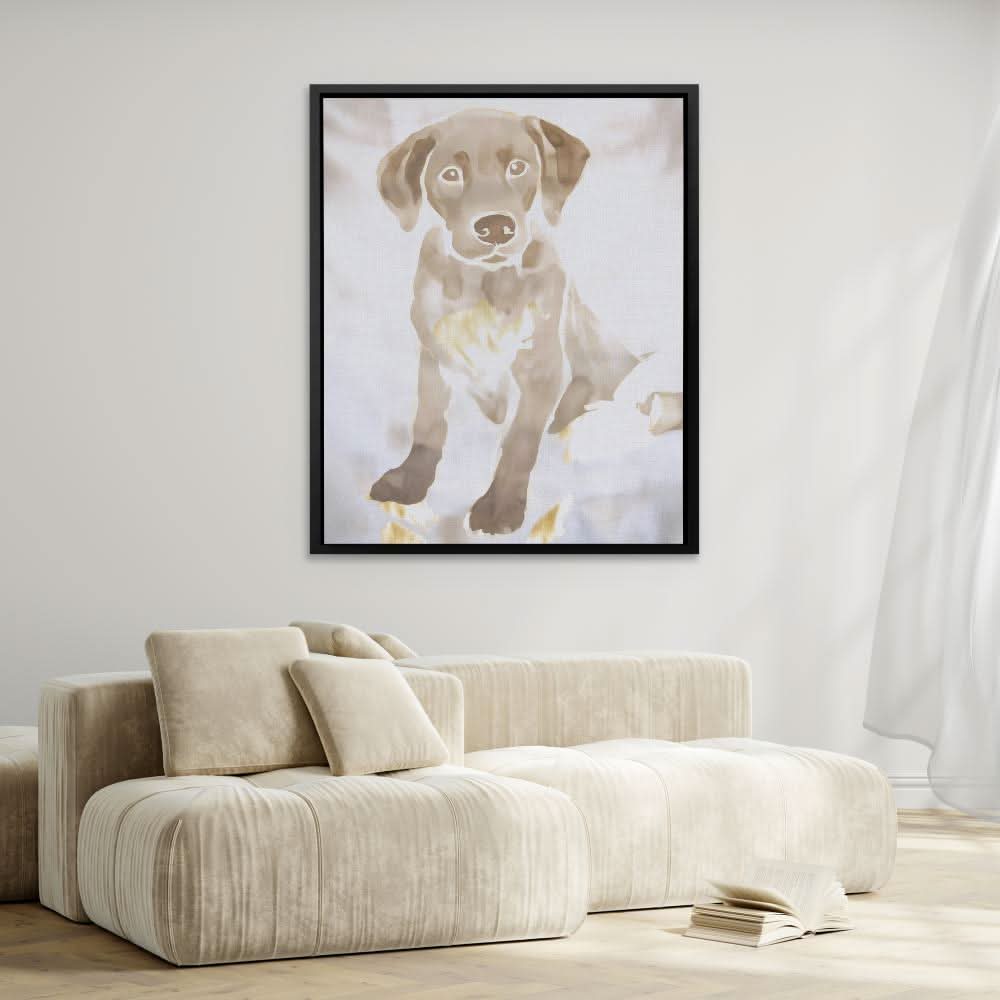 Soft Watercolor Puppy - Dog Wall Art in Black Frame