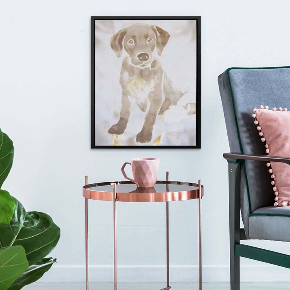 Soft Watercolor Puppy - Beige Dog Canvas Print