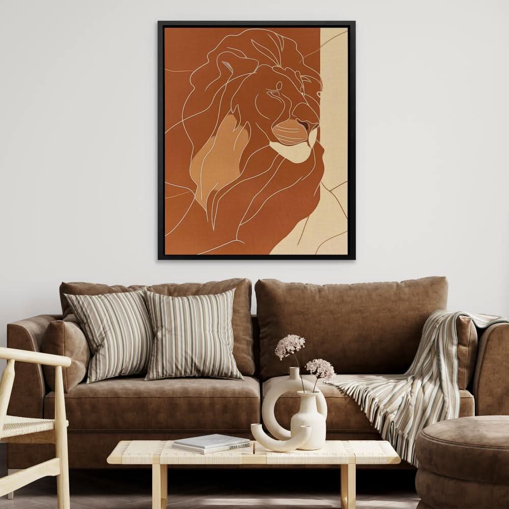 Somber Lion - Contemporary Brown Canvas Wall Art