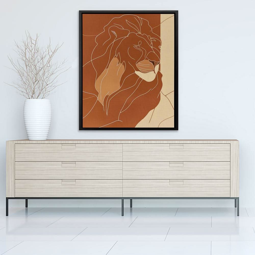Somber Lion - Beige Wall Art for Home Office