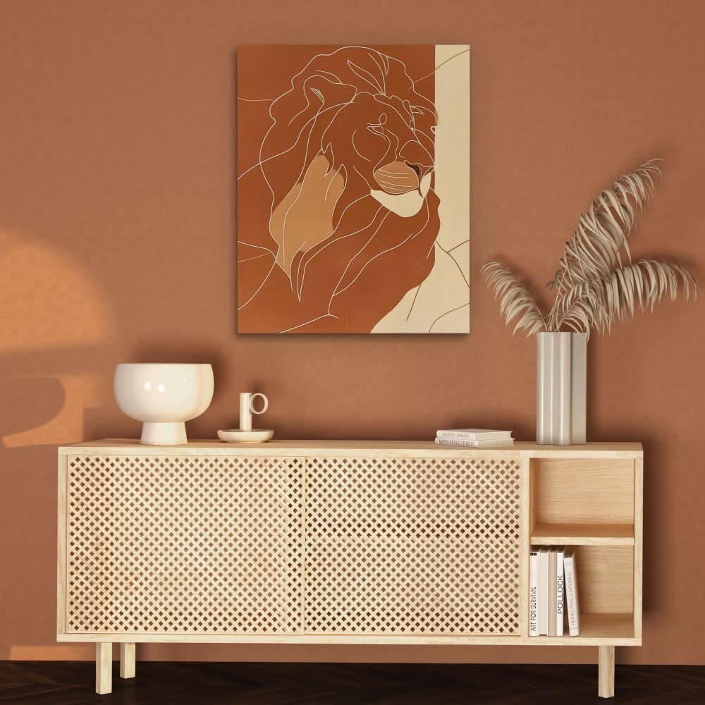 Somber Lion - Line Art Wall Art in Black Frame