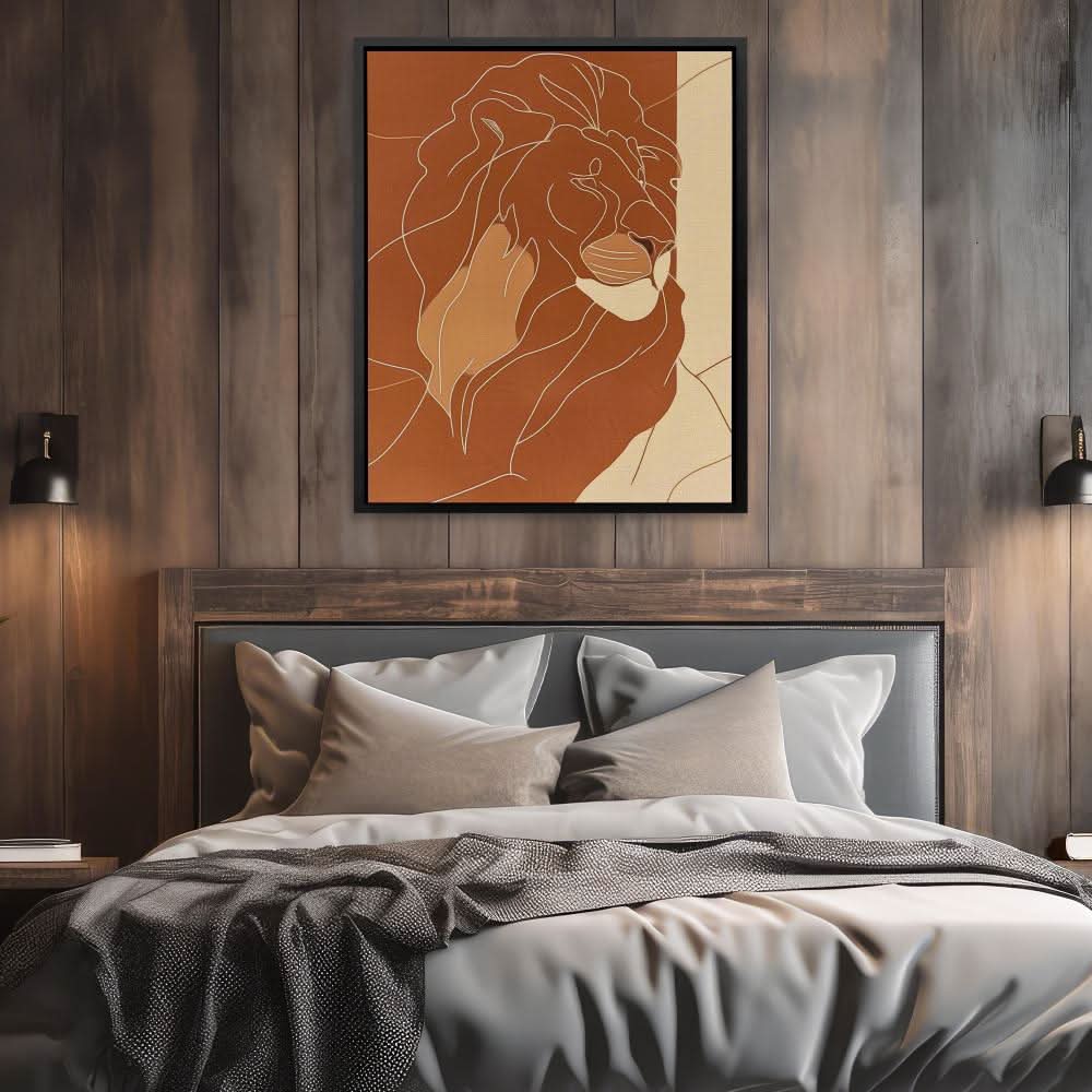 Somber Lion - Beige Line Art Canvas Print