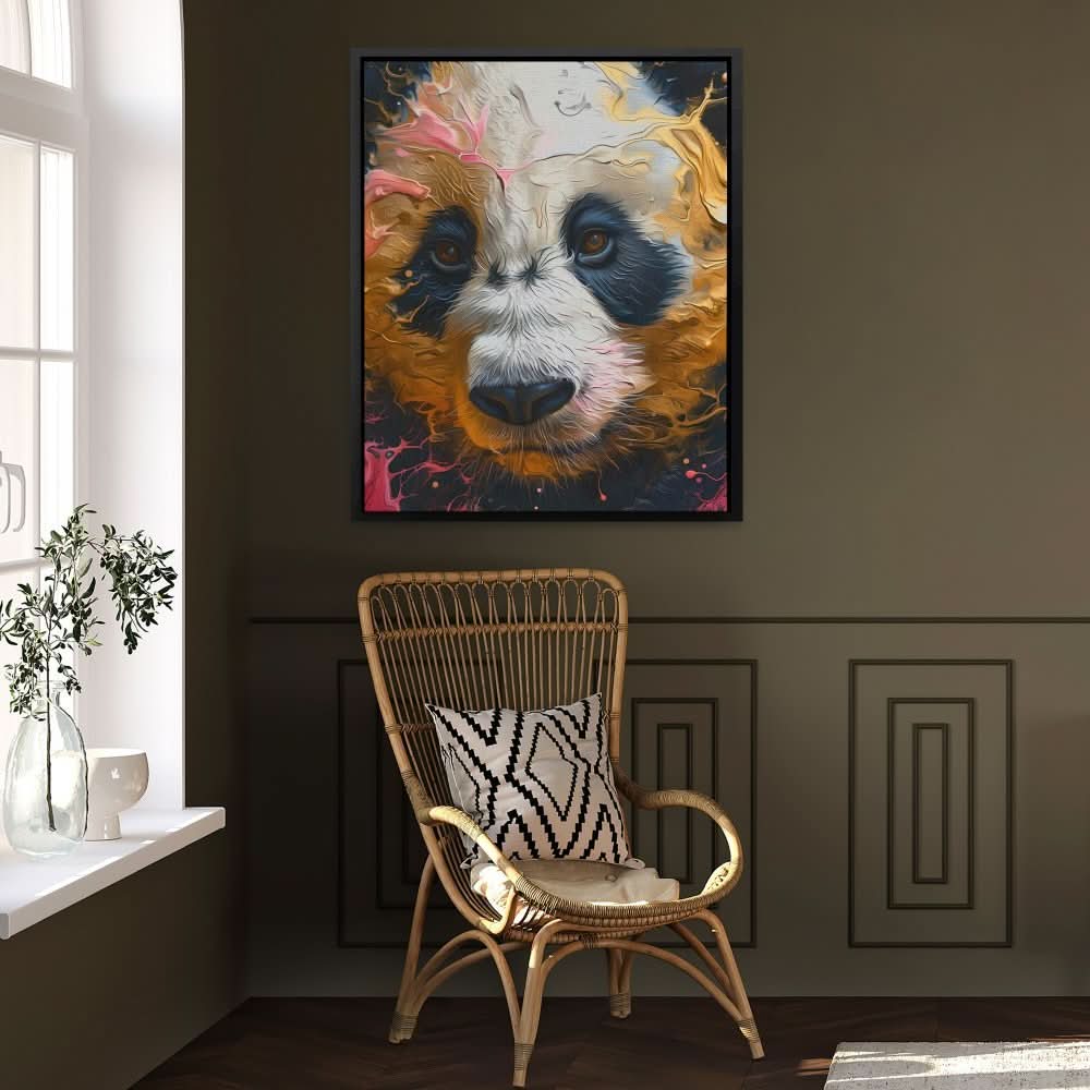 Somber Panda Bear - Nature Wall Art in Black Frame