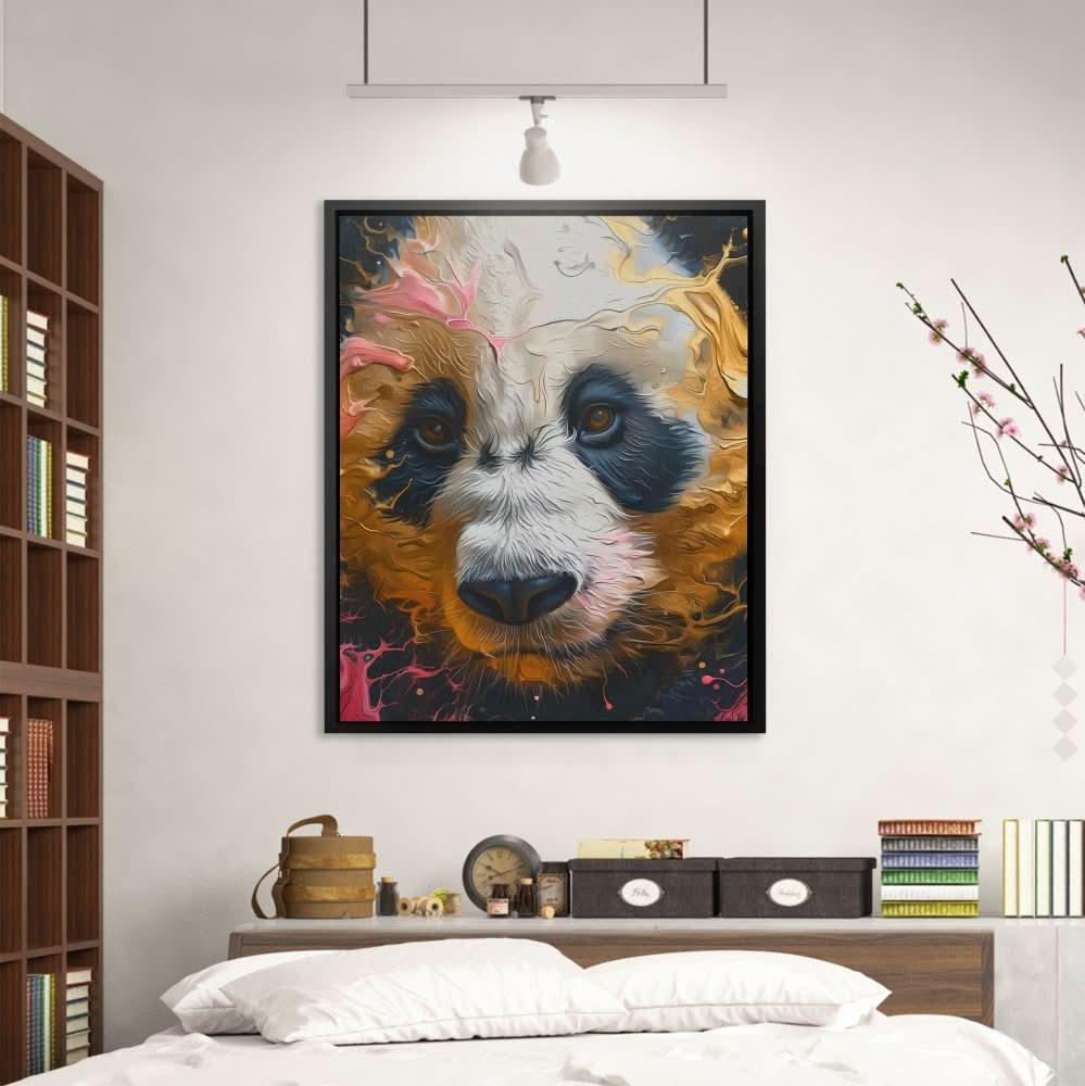 Somber Panda Bear - Abstract Wall Art in Black Frame