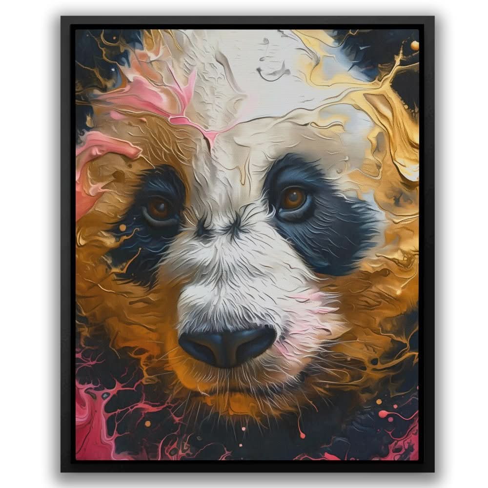 Somber Panda Bear - Surrealism Gold Canvas Wall Art