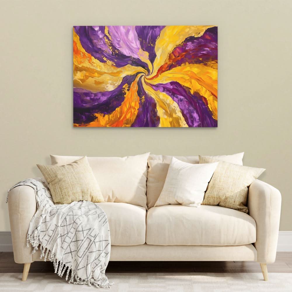 Spinning Gold - Purple and Gold Wall Art in Black Frame
