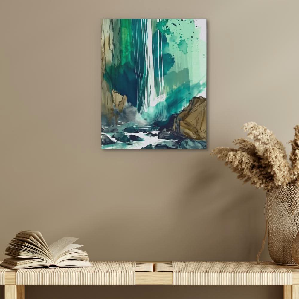 Splashing Waterfall - Waterfall Wall Art in Black Frame