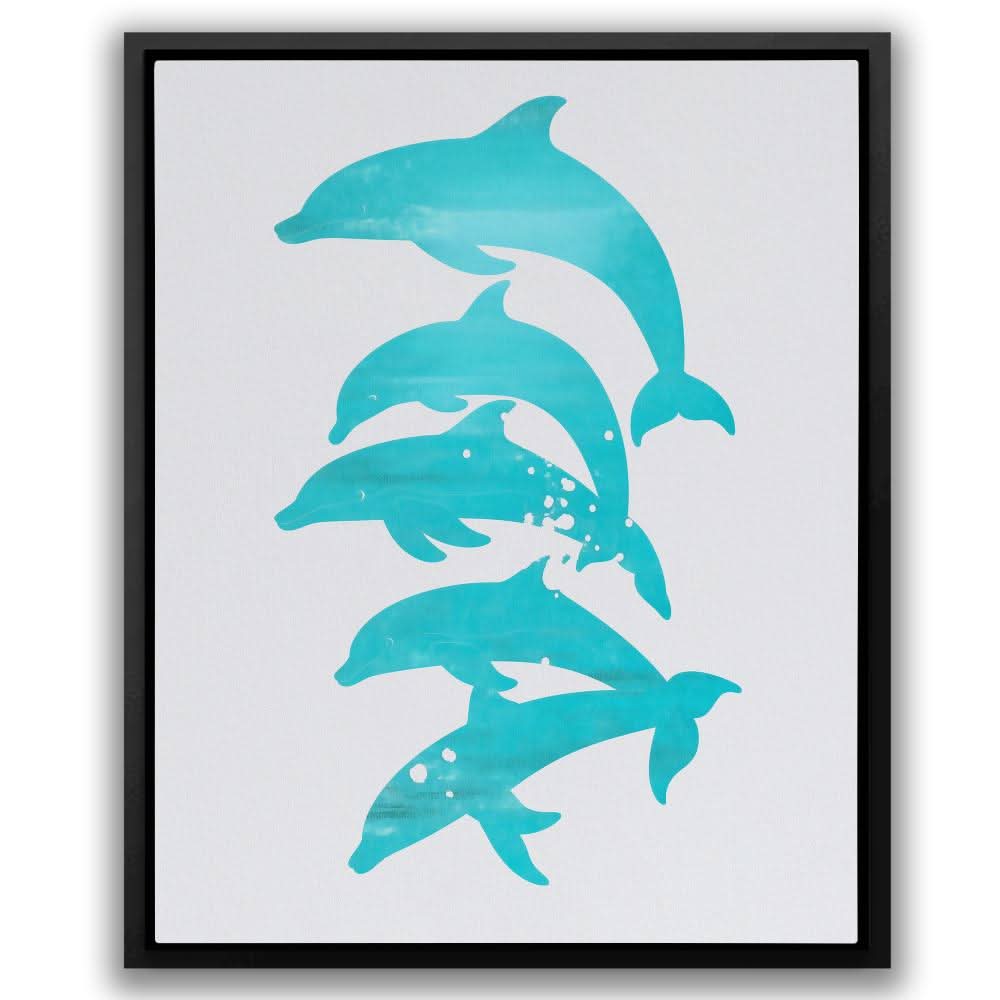 Stacked Dolphins - Coastal Wall Art in Black Frame