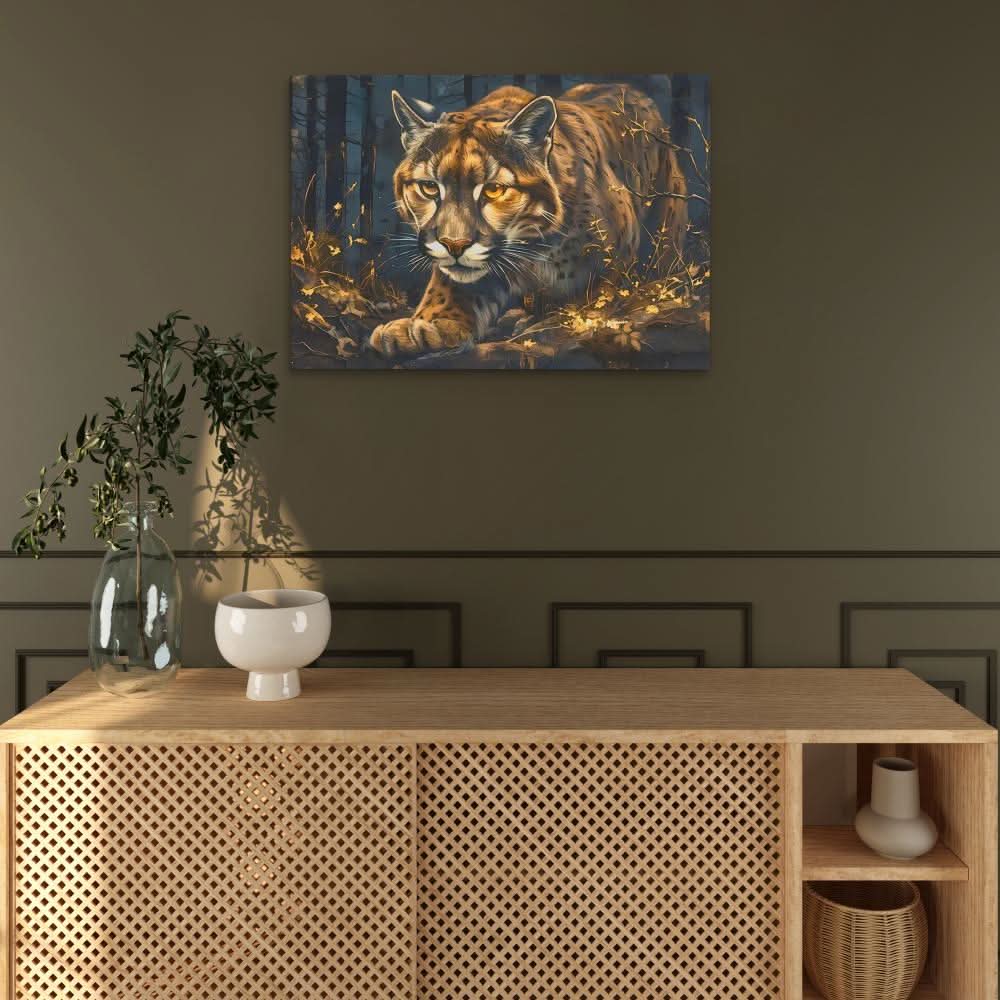 Stalking Lynx - Maximalist Wall Art in Black Frame