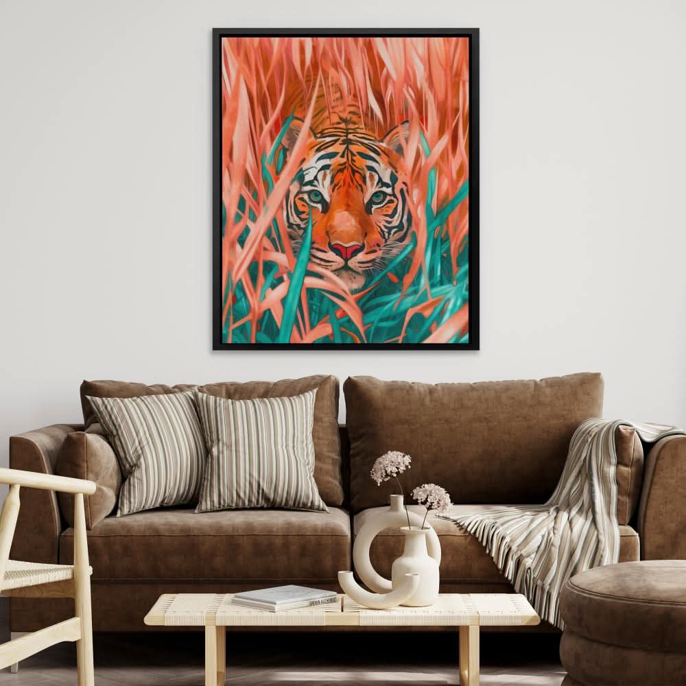 Stalking Tiger - Abstract Wall Art in Black Frame