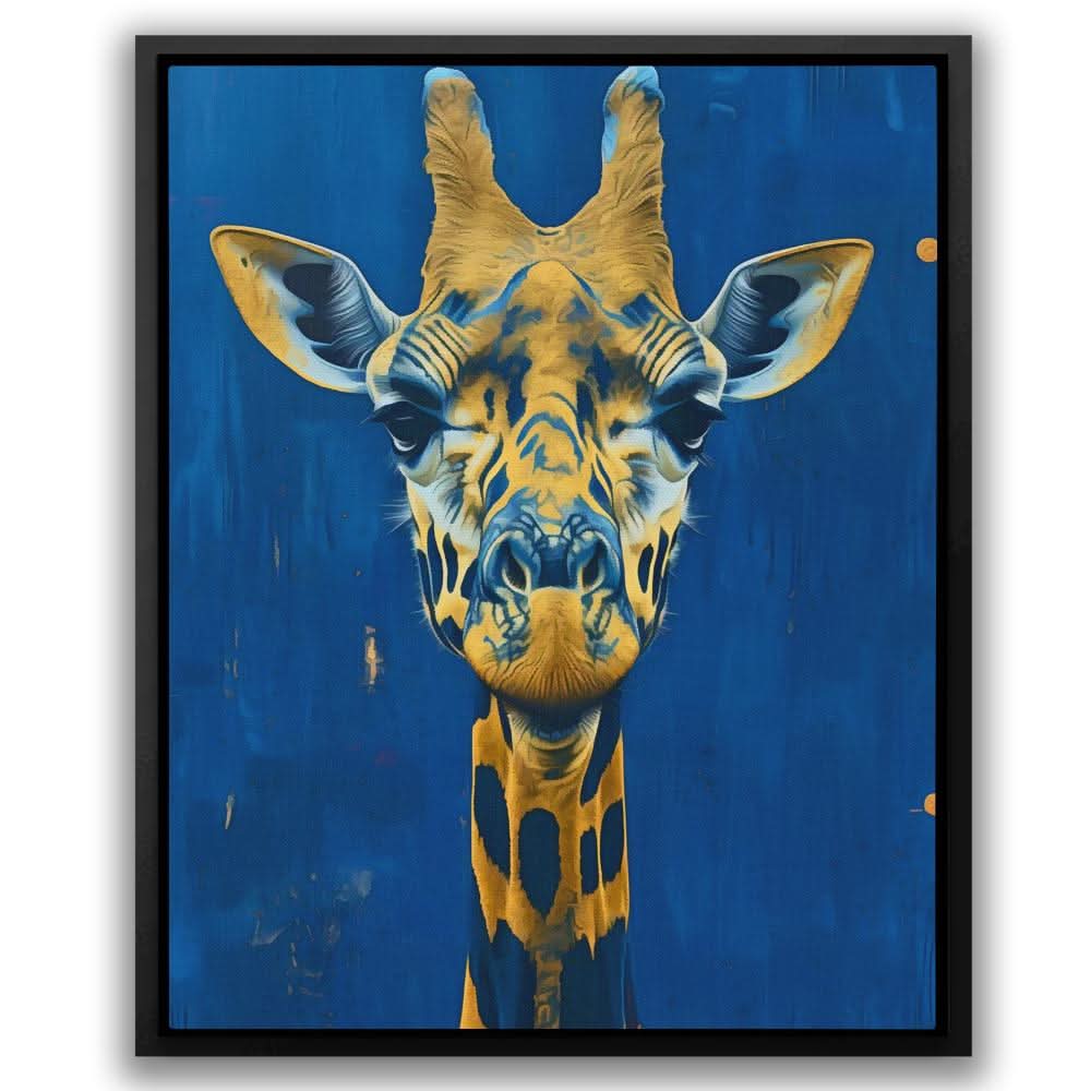 Staring Giraffe - Blue Giraffe Canvas Print