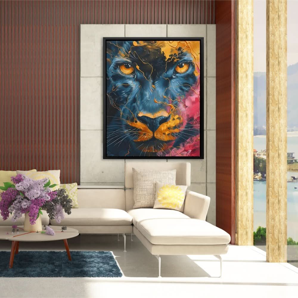 Starlit Roar - Blue Big Cat Canvas Print