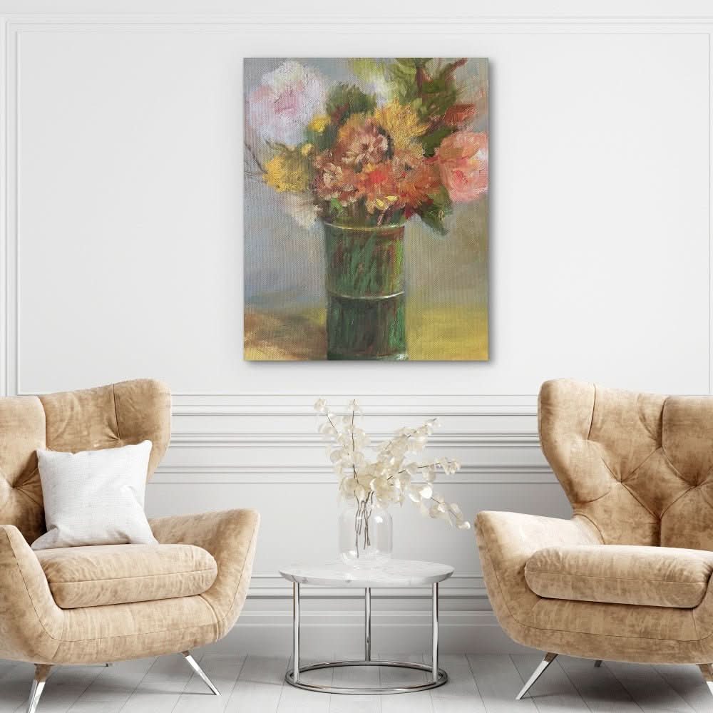 Still Life with Green Vase - Floral Wall Art in Black Frame