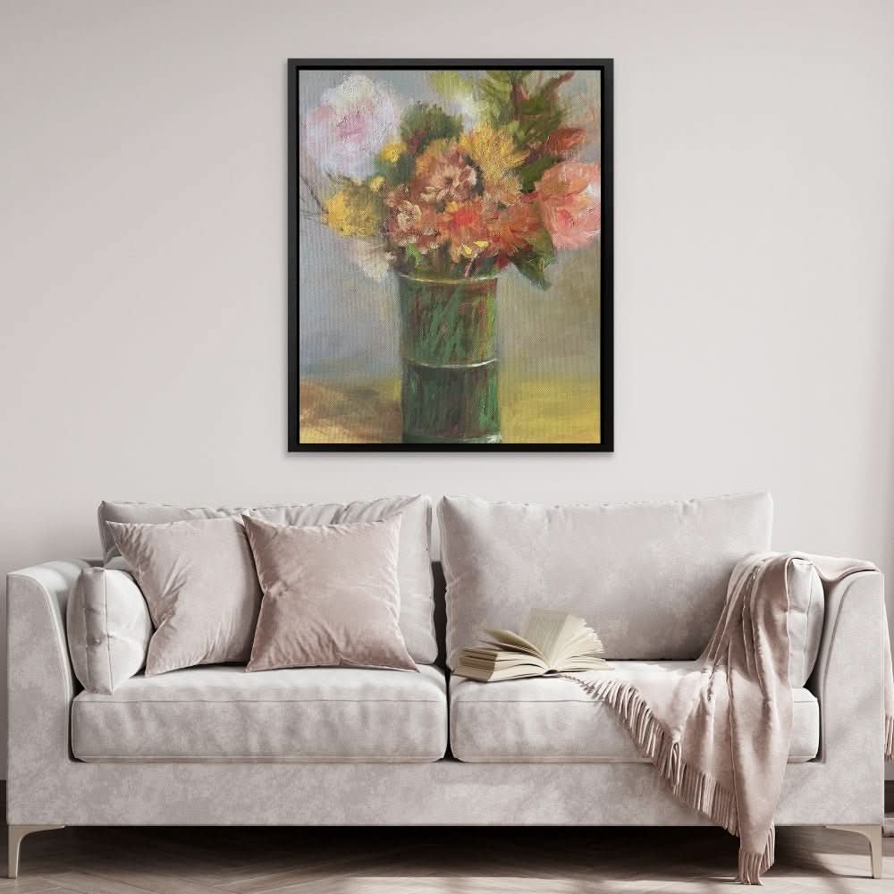 Still Life with Green Vase - Earth Tones Canvas Wall Art