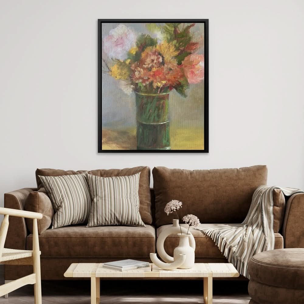 Still Life with Green Vase - Earth Tones Wall Art for Home Office