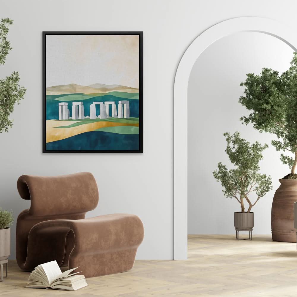 Stonehenge Under Soft Skies - Earth Tones Canvas Wall Art