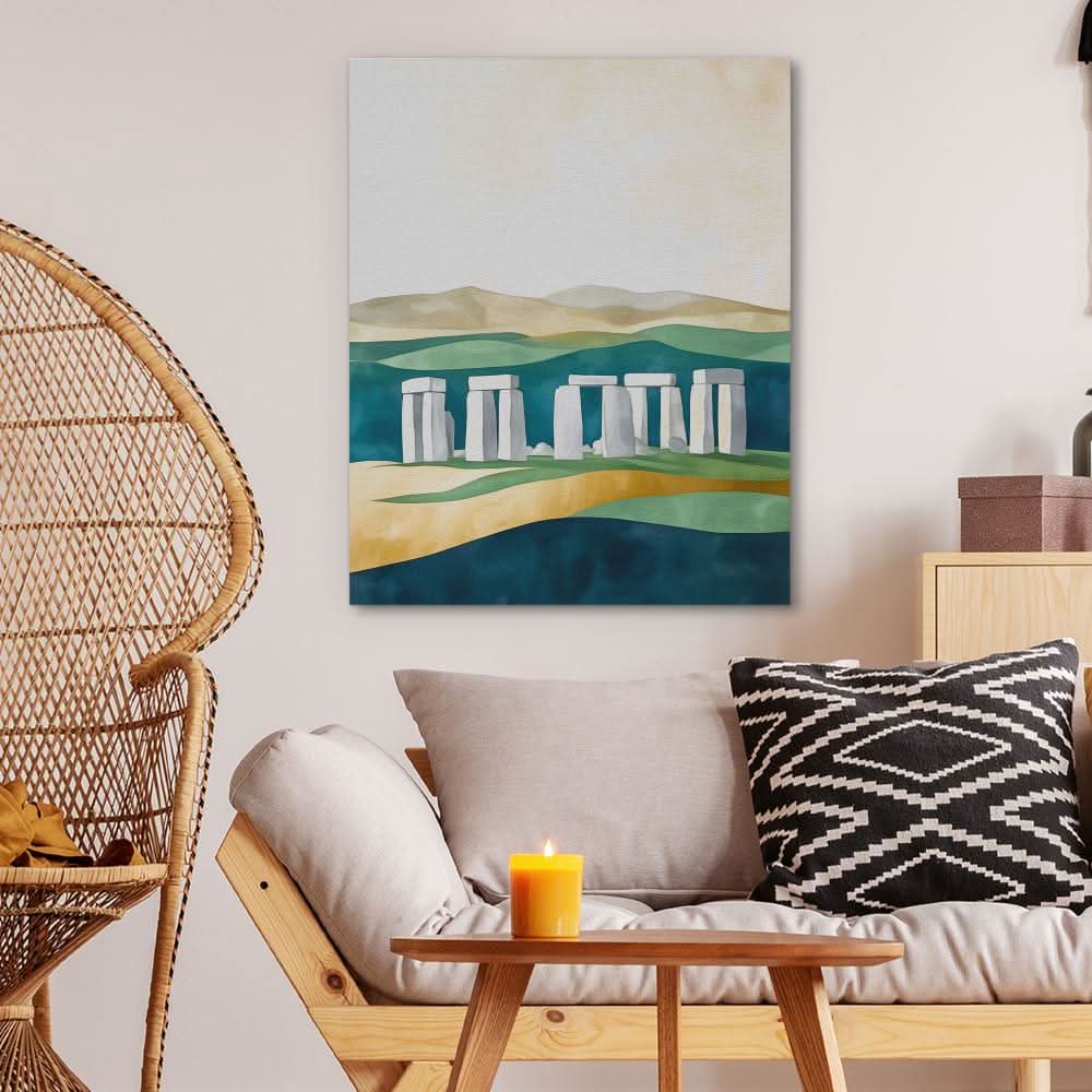 Stonehenge Under Soft Skies - Wall Art in Black Frame