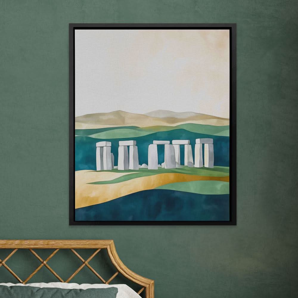 Stonehenge Under Soft Skies - Earth Tones Wall Art for Living Room