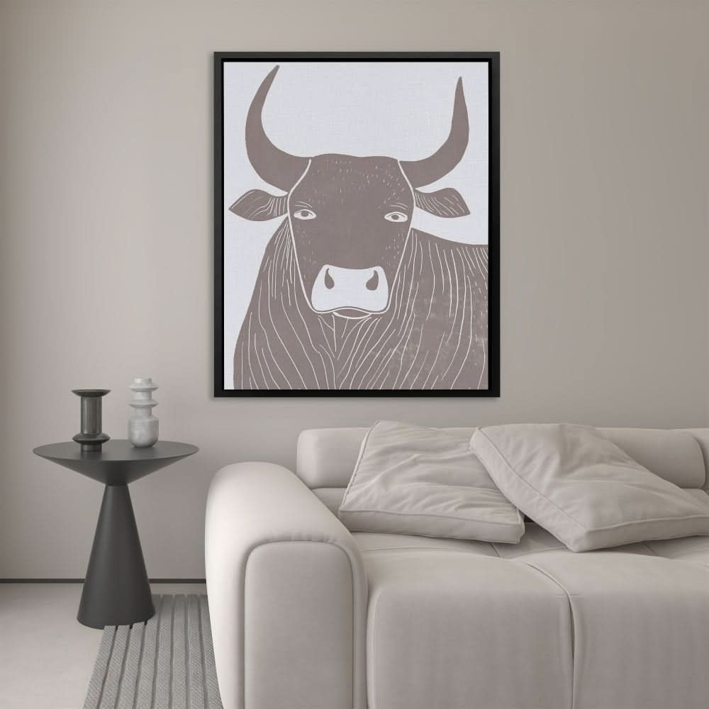 Strength in Abstraction - Bull Wall Art in Black Frame