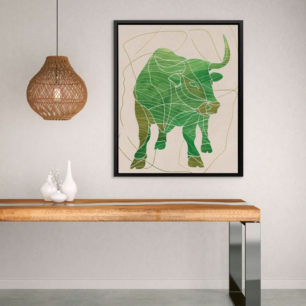 Strength Unveiled - Bull Wall Art in Black Frame