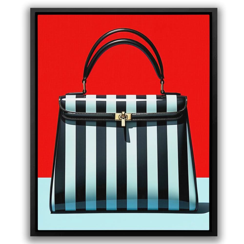 Striped Handbag - Pop Art Black Canvas Wall Art