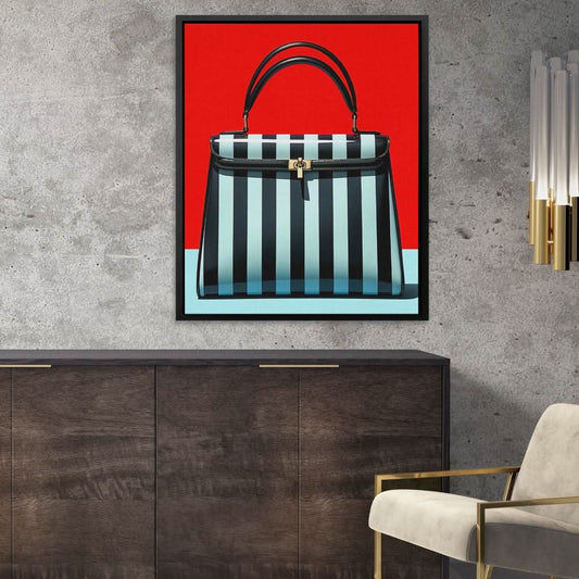 Striped Handbag - Pop Art Wall Art in Black Frame