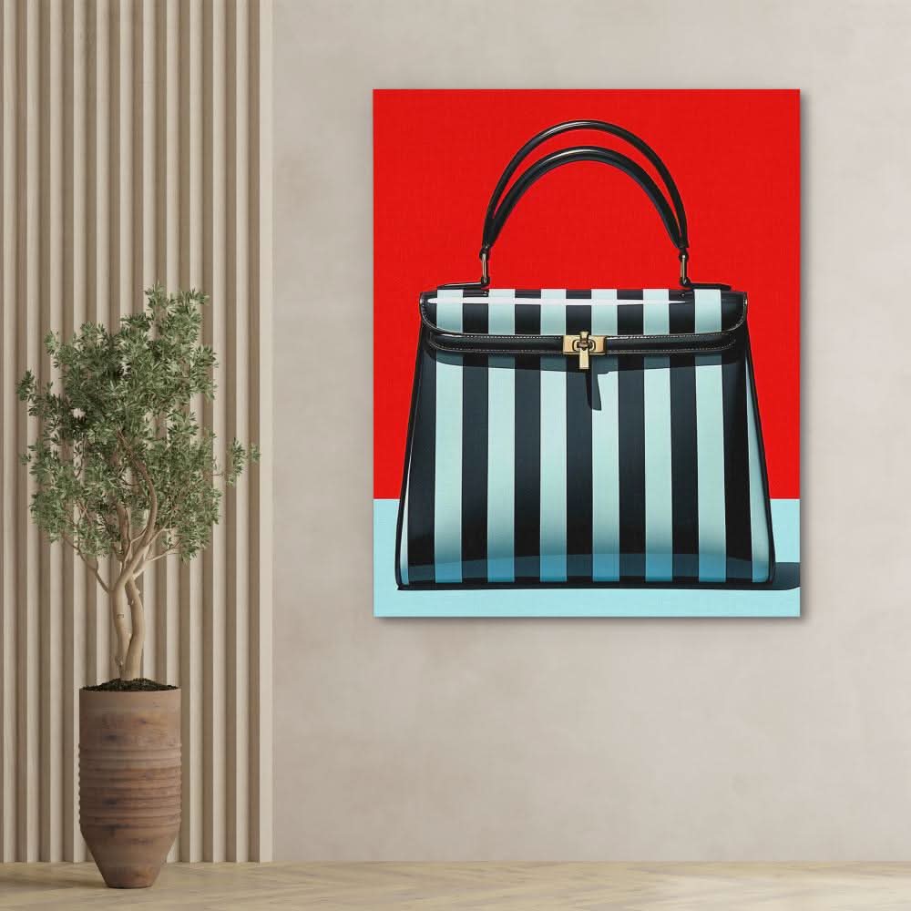 Striped Handbag - Black Wall Art
