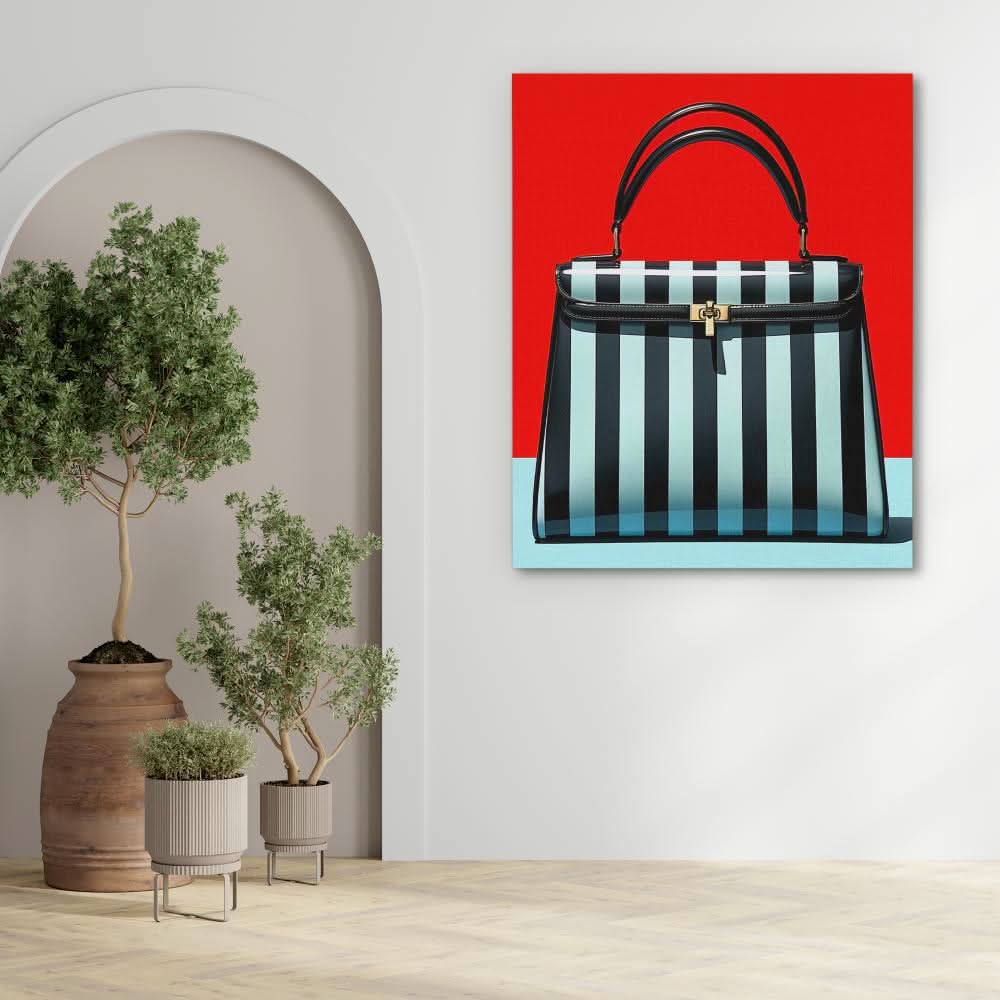 Striped Handbag - Black Illustrations Canvas Print