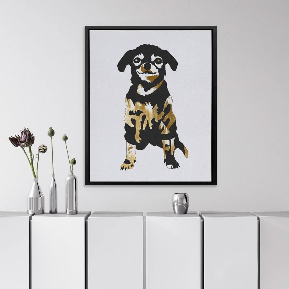 Stylish Chihuahua - Black and Gold Dog Canvas Print
