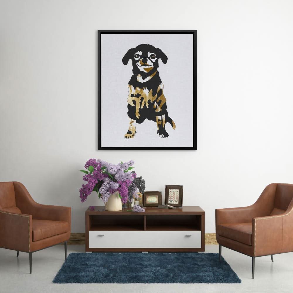 Stylish Chihuahua - Minimalist Black and Gold Canvas Wall Art