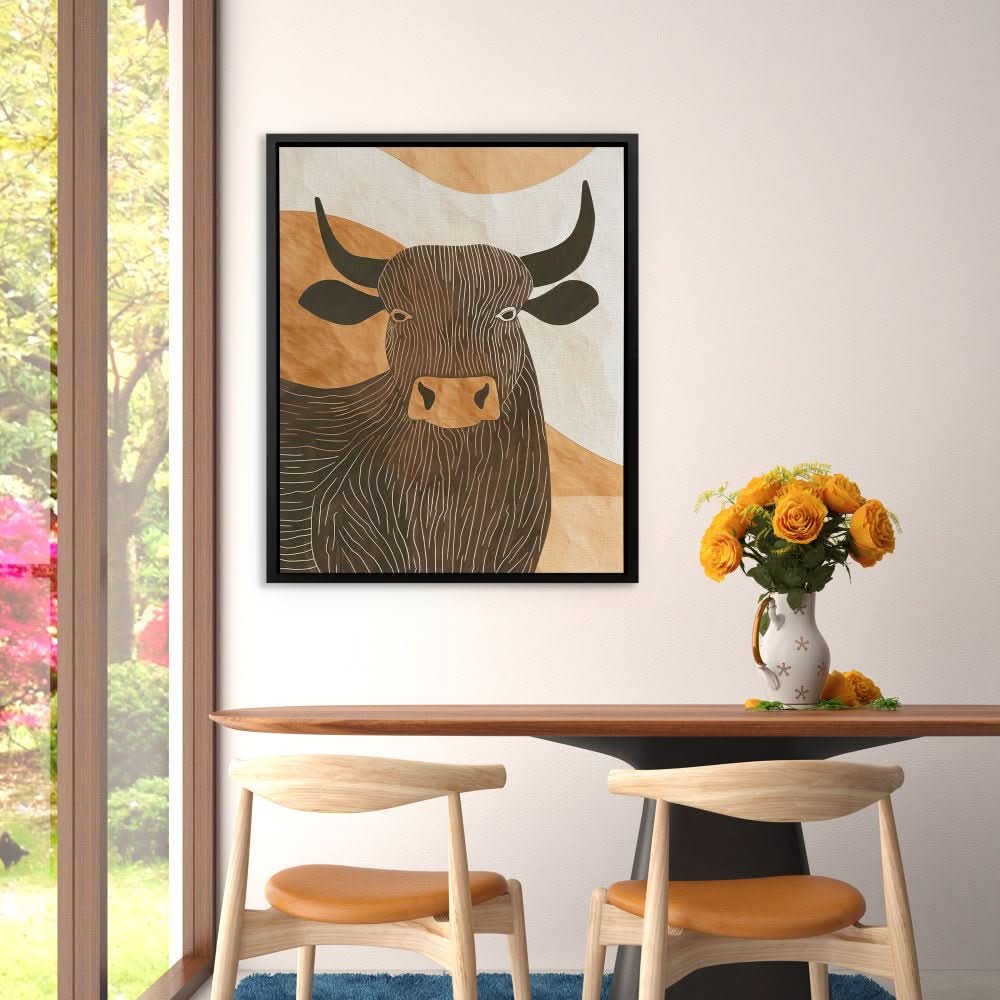 Subtle Bull - Minimalist Brown Canvas Wall Art
