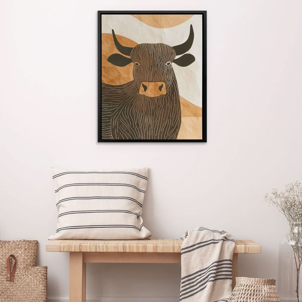 Subtle Bull - Minimalist Wall Art in Black Frame