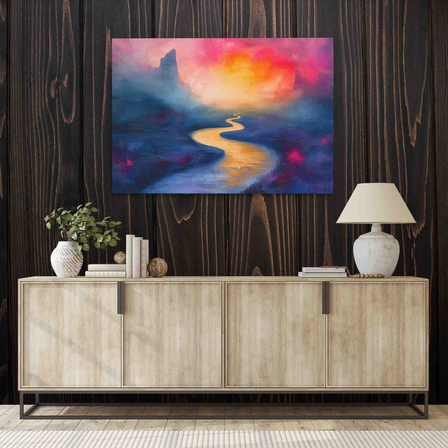 Summer River - Horizontal Wall Art in Black Frame