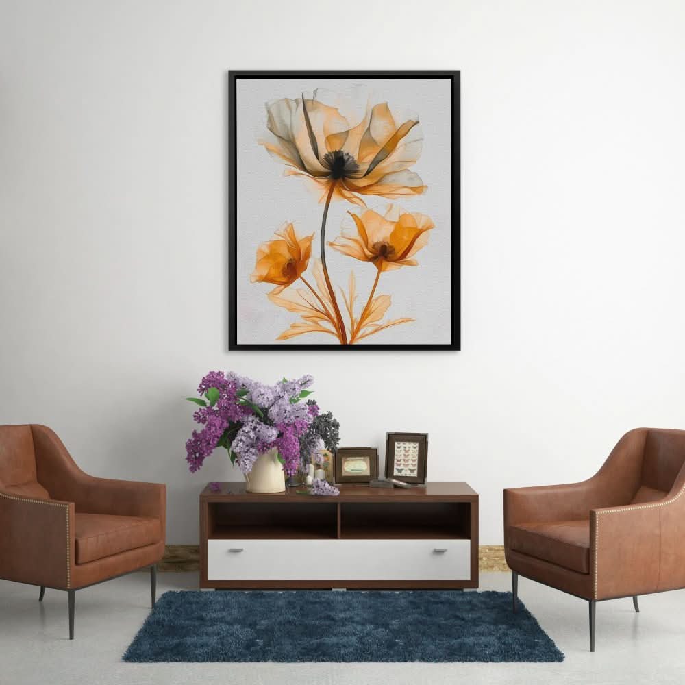 Sun-Kissed Petals - Floral Wall Art in Black Frame