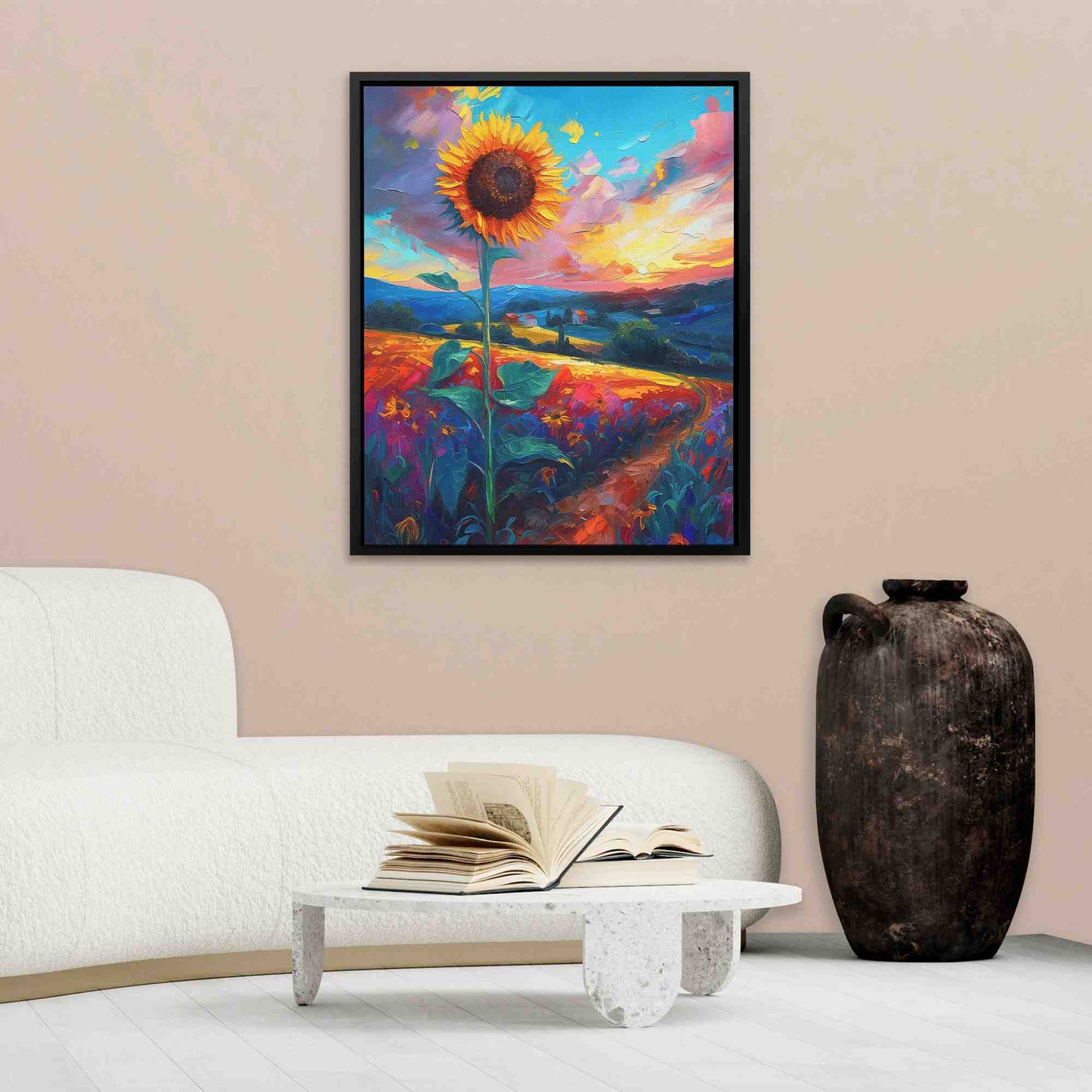 Sunflower Field - Floral Wall Art in Black Frame