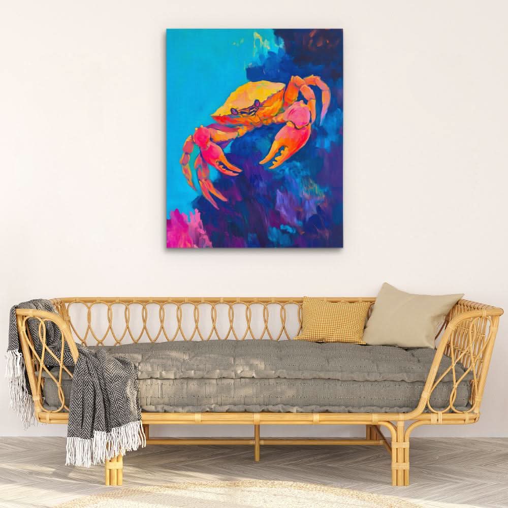 Sunlit Coral Crab - Colorful Canvas Wall Art