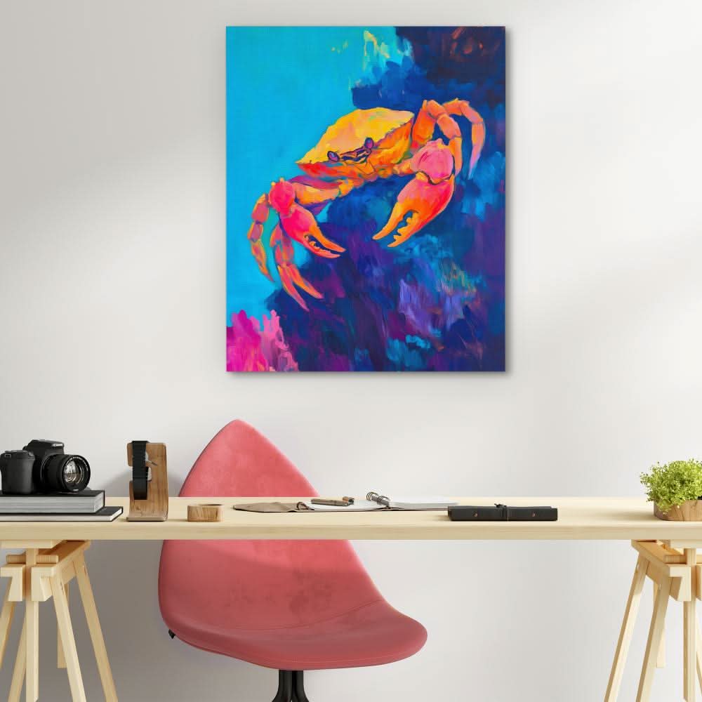Sunlit Coral Crab - Colorful Wall Art for Kitchen