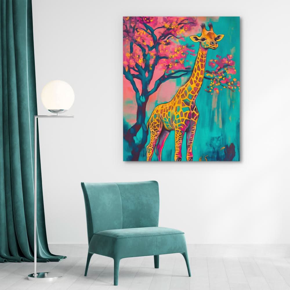 Sunlit Giraffe - Colorful Giraffe Canvas Print