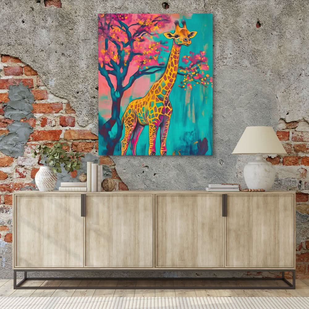 Sunlit Giraffe - Colorful Canvas Wall Art