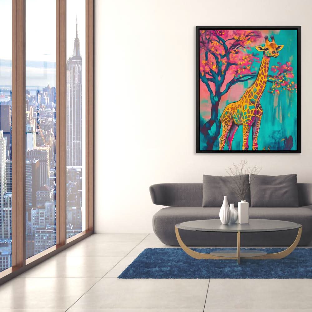 Sunlit Giraffe - Giraffe Wall Art in Black Frame