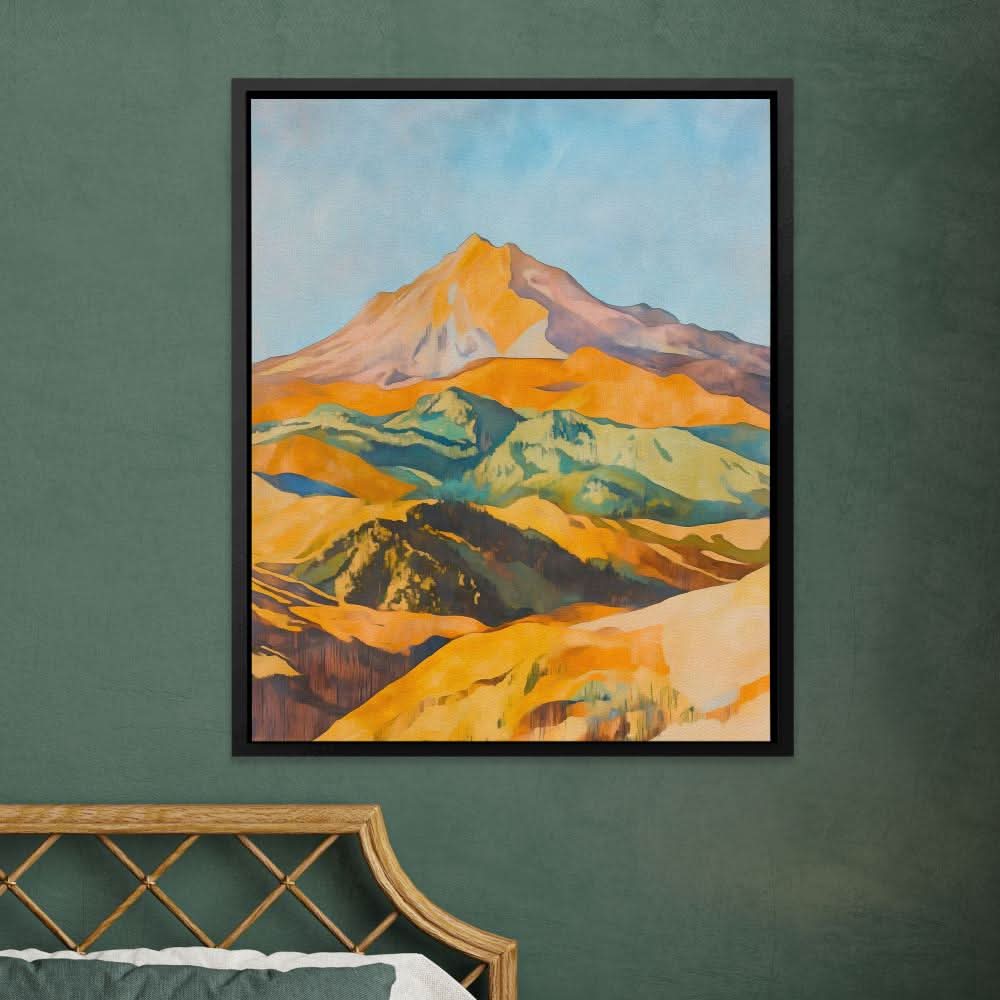 Sunlit Mountain Range - Wall Art in Black Frame